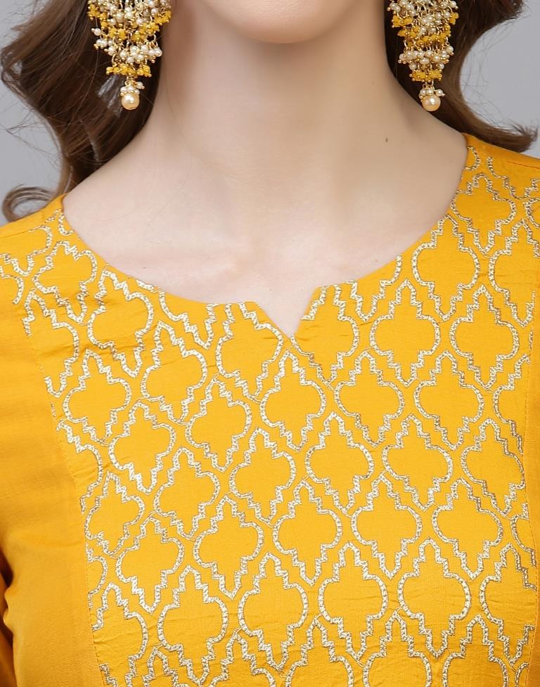 Yellow Kurti With Pant And Dupatta | Leemboodi