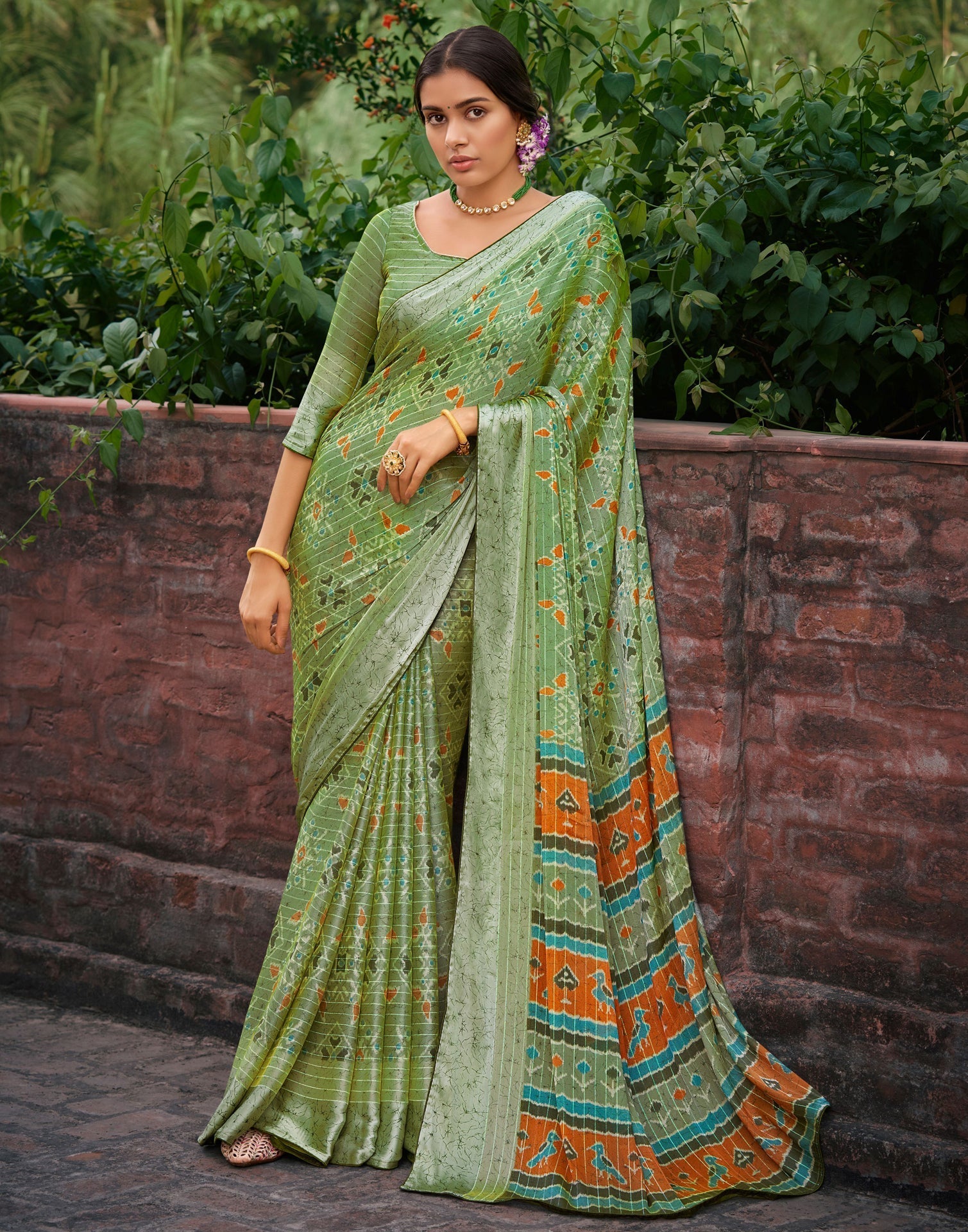Saga Green Chiffon Saree | Sudathi