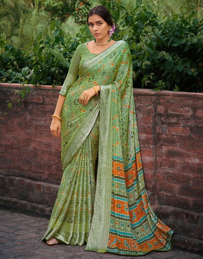 Saga Green Chiffon Saree | Sudathi