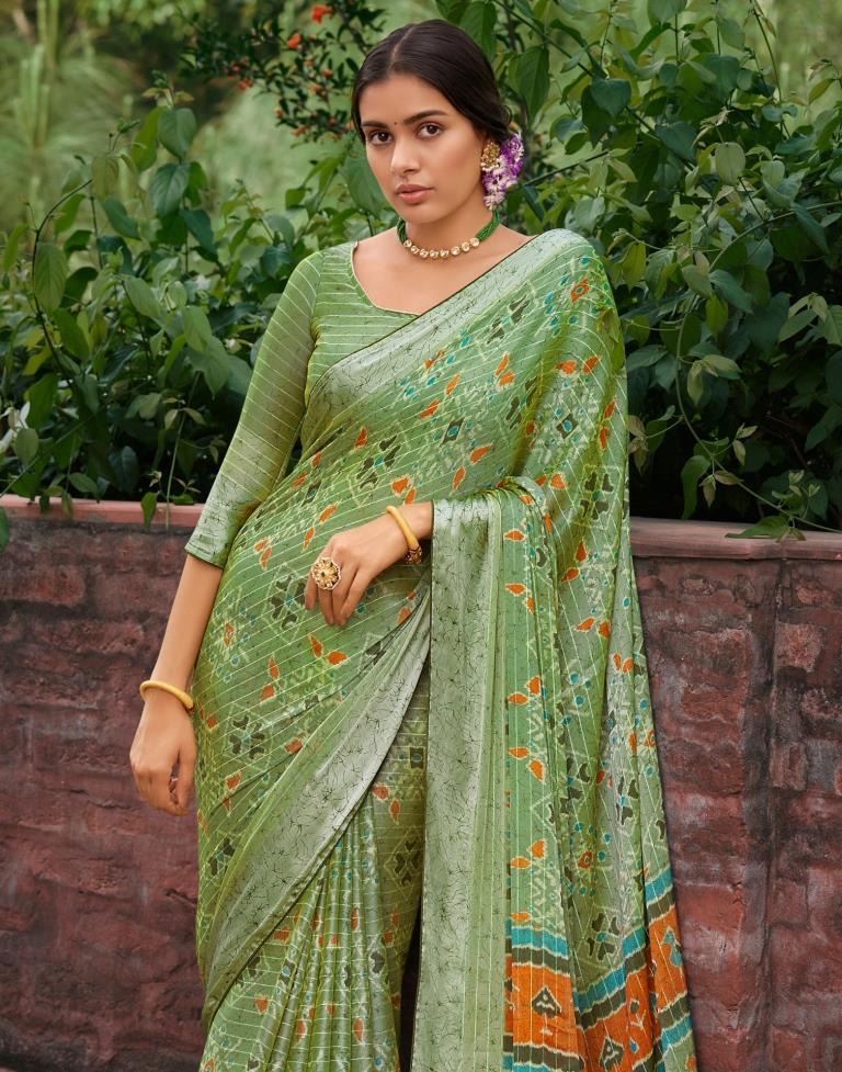 Saga Green Chiffon Saree | Sudathi
