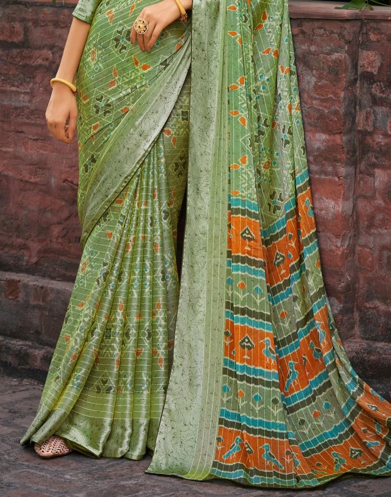 Saga Green Chiffon Saree | Sudathi
