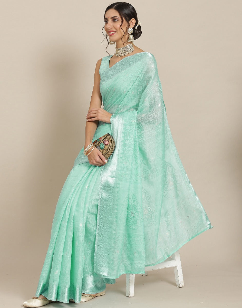 Aqua Blue Woven Saree | Sudathi