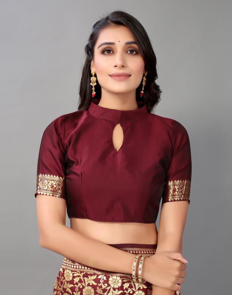 Maroon And Golden Silk Saree | Leemboodi