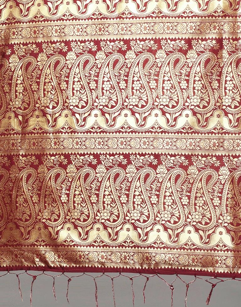 Maroon And Golden Silk Saree | Leemboodi