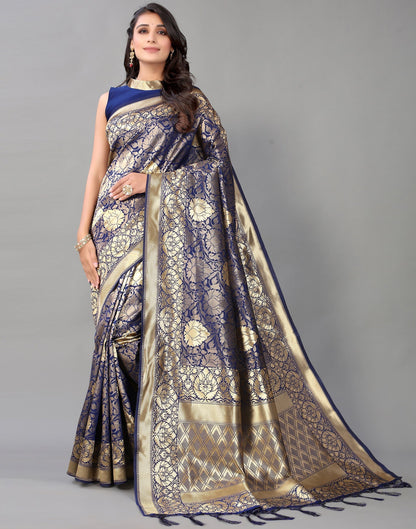Navy Blue And Golden Silk Saree | Leemboodi