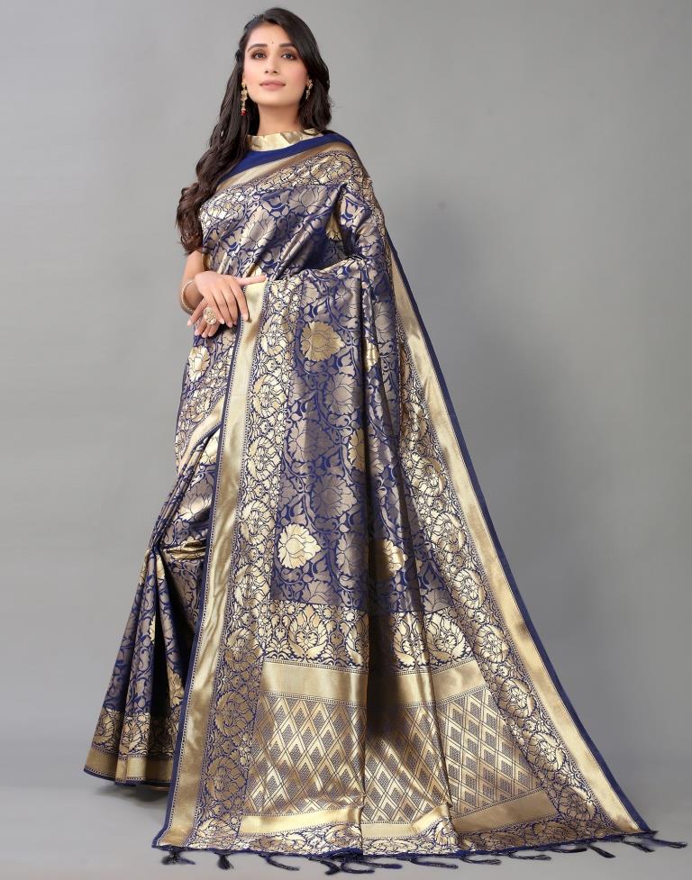 Navy Blue And Golden Silk Saree | Leemboodi