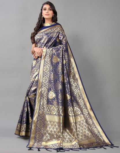Navy Blue And Golden Silk Saree | Leemboodi