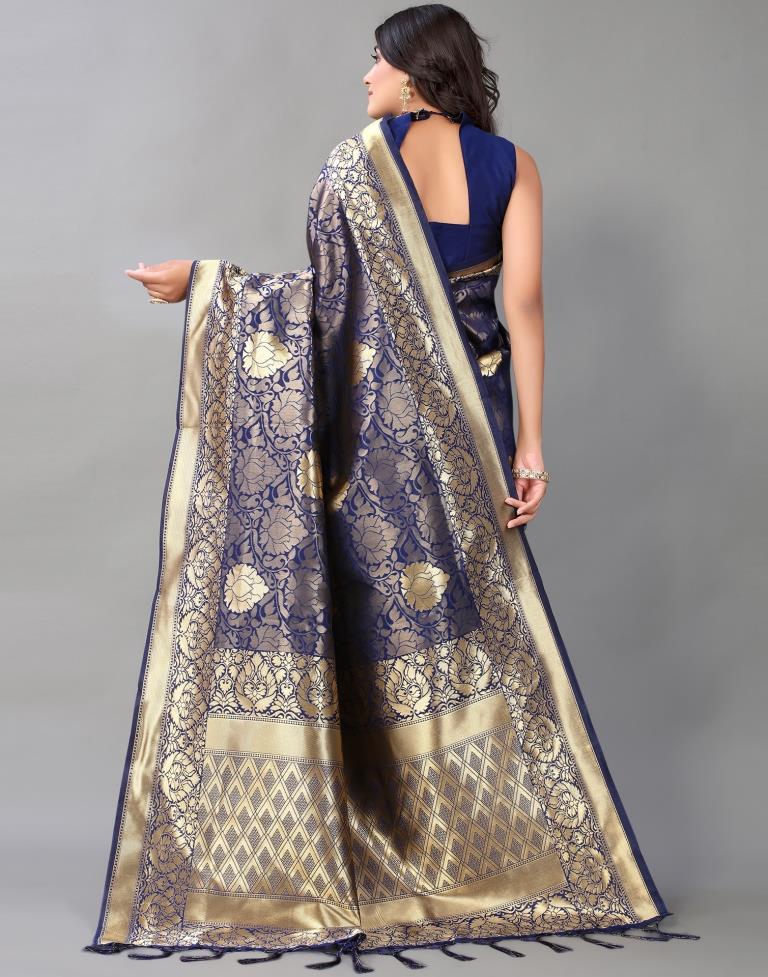 Navy Blue And Golden Silk Saree | Leemboodi