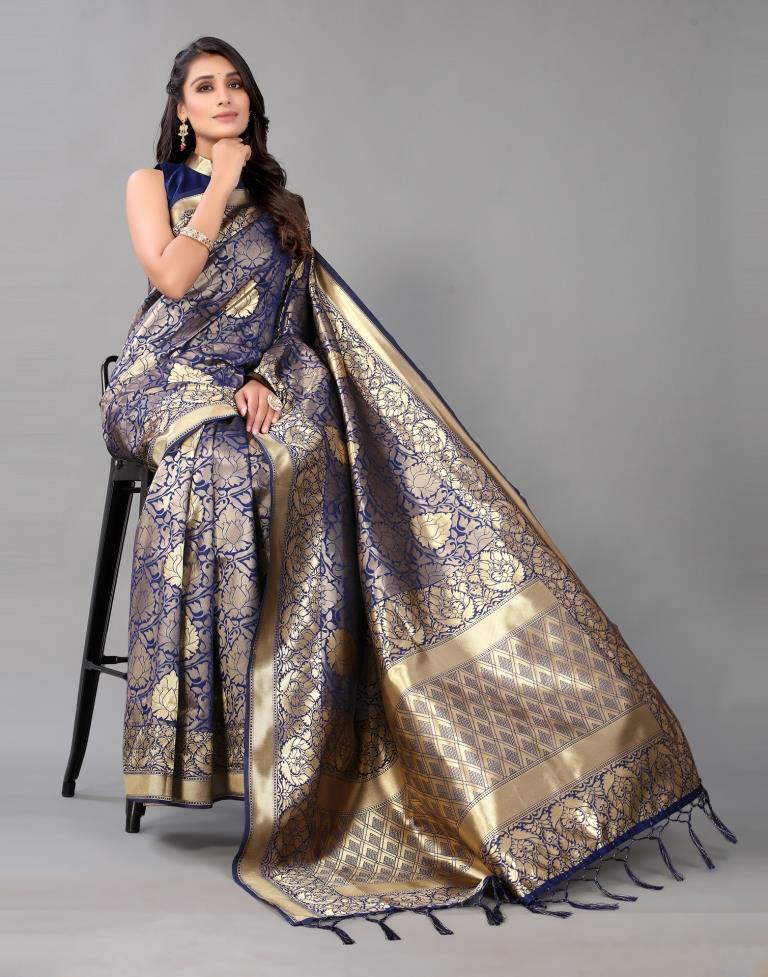 Navy Blue And Golden Silk Saree | Leemboodi