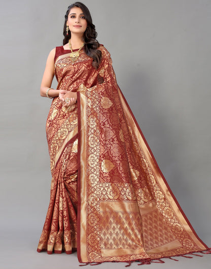 Maroon And Golden Silk Saree | Leemboodi
