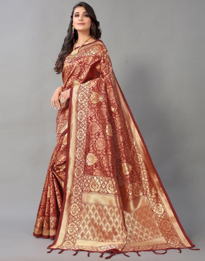 Maroon And Golden Silk Saree | Leemboodi