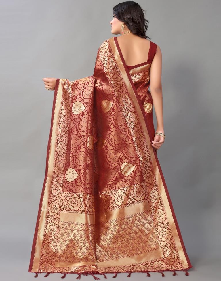 Maroon And Golden Silk Saree | Leemboodi