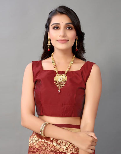 Maroon And Golden Silk Saree | Leemboodi