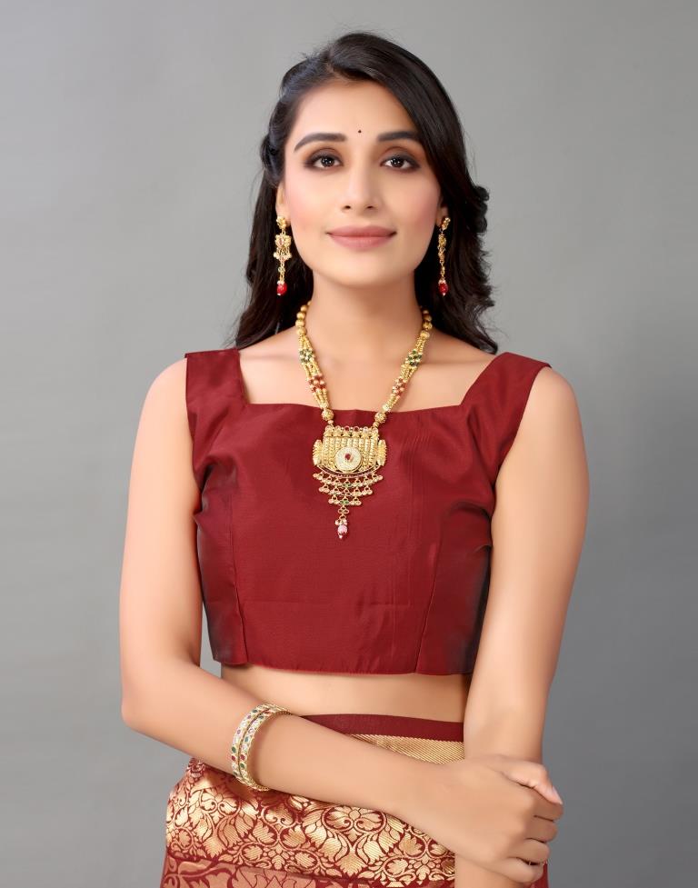 Maroon And Golden Silk Saree | Leemboodi