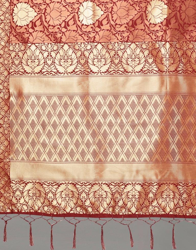 Maroon And Golden Silk Saree | Leemboodi