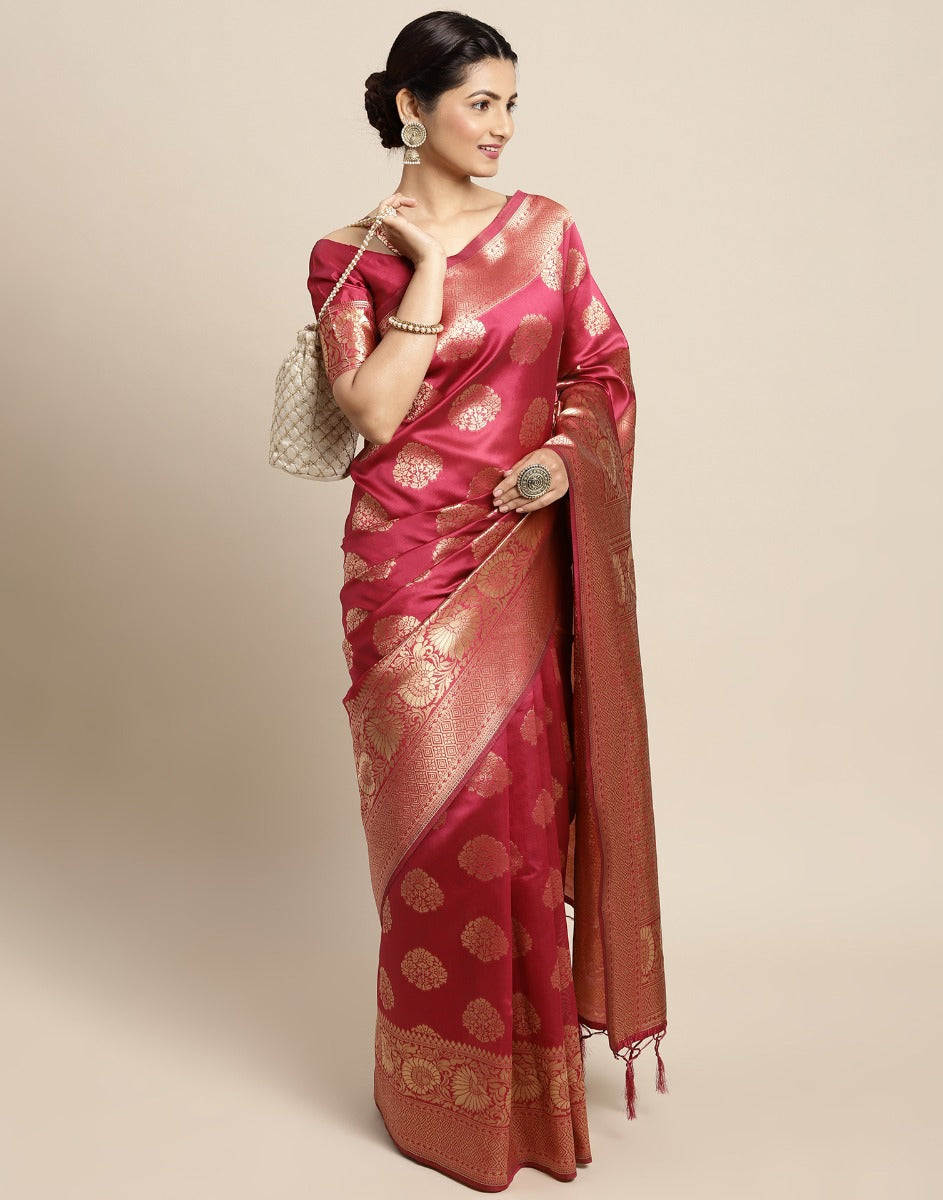 Pink And Golden Silk Saree | Leemboodi