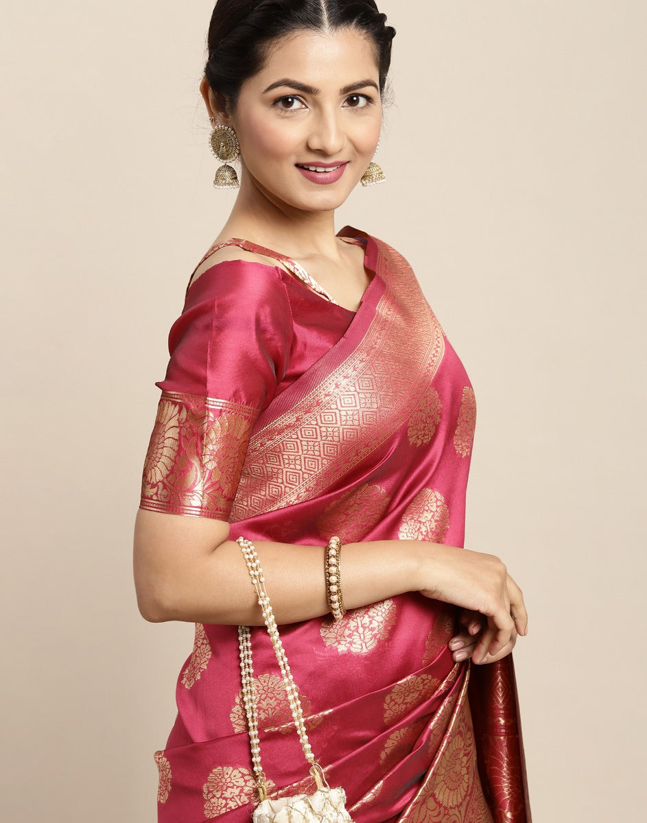 Pink And Golden Silk Saree | Leemboodi