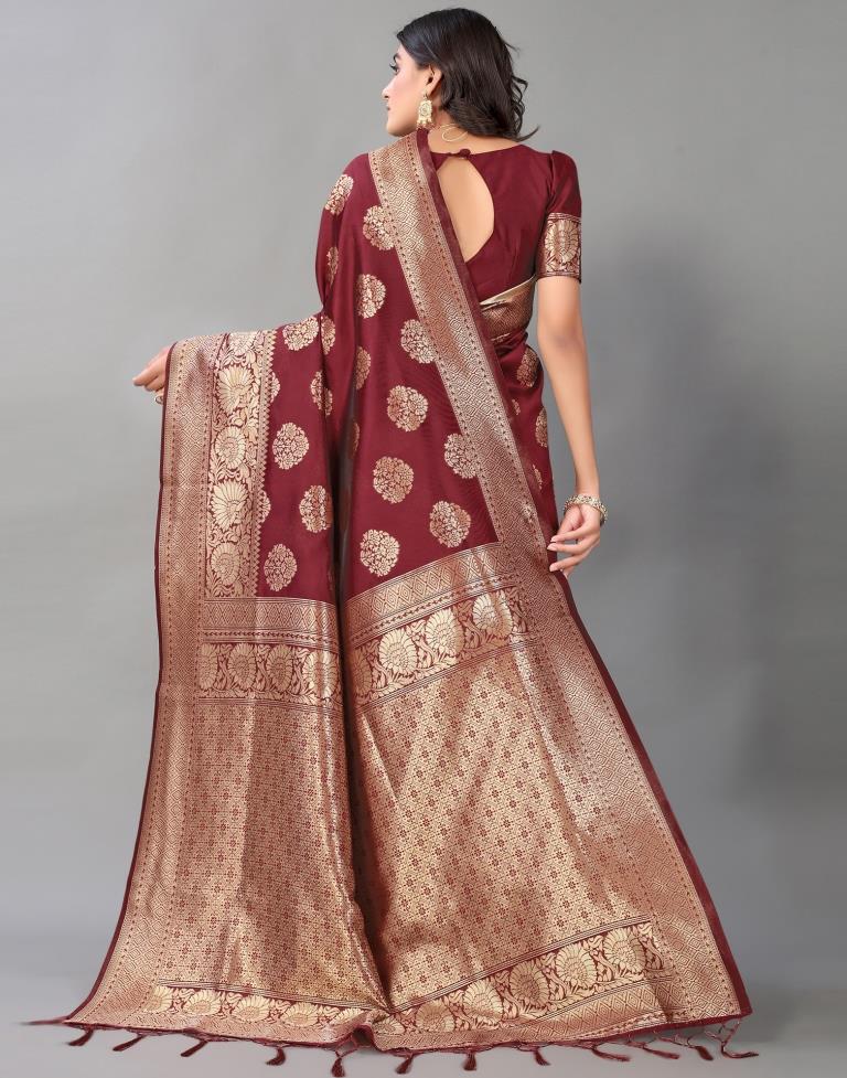 Maroon And Golden Silk Saree | Leemboodi