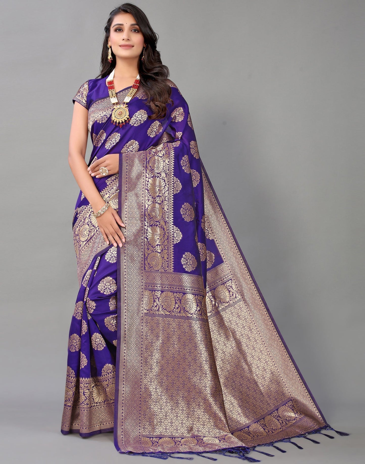 Violet And Golden Silk Saree | Leemboodi