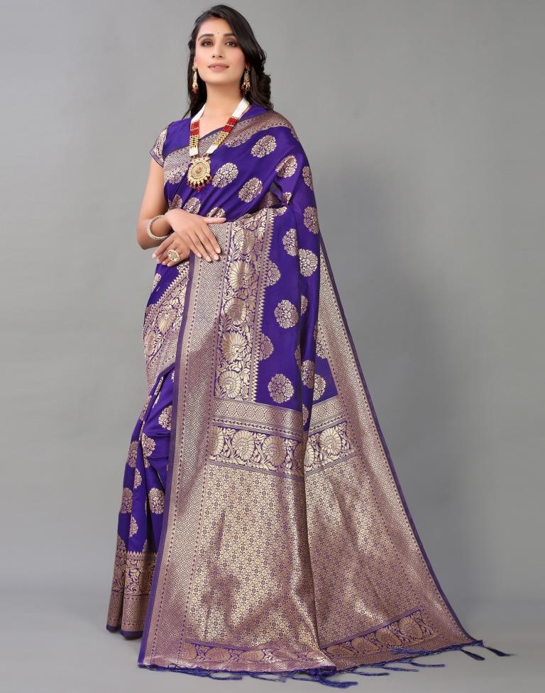 Violet And Golden Silk Saree | Leemboodi