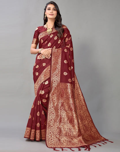 Maroon And Golden Silk Saree | Leemboodi