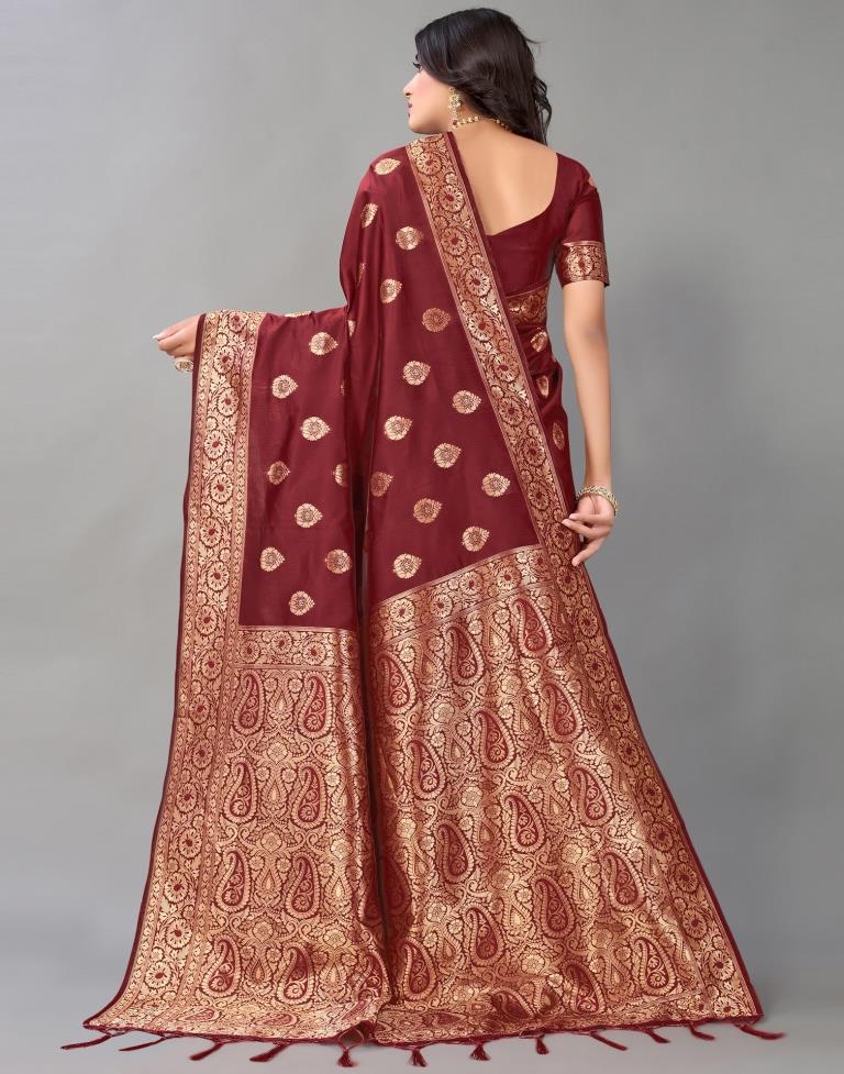 Maroon And Golden Silk Saree | Leemboodi