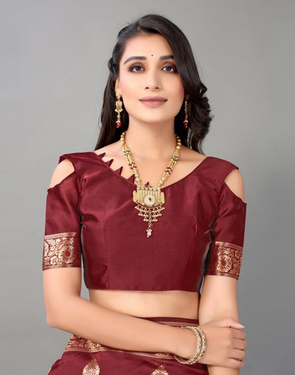 Maroon And Golden Silk Saree | Leemboodi