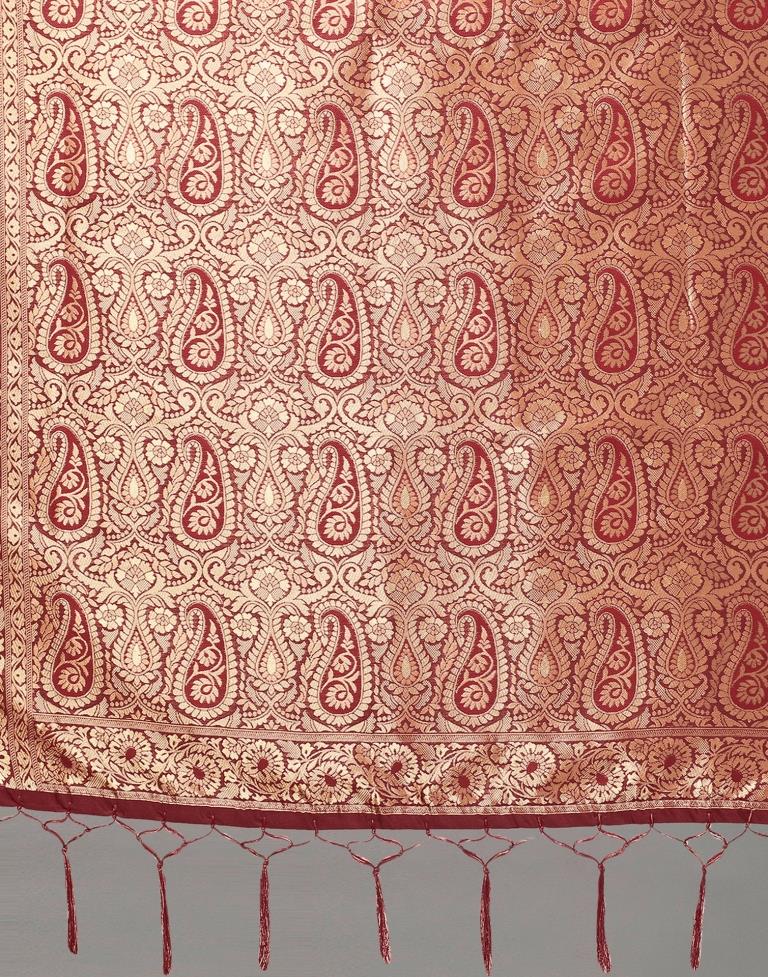 Maroon And Golden Silk Saree | Leemboodi