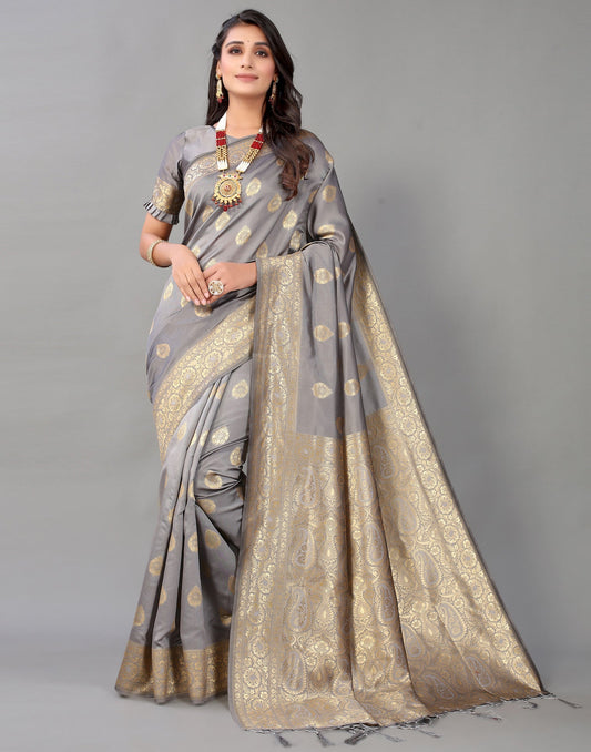 Grey And Golden Silk Saree | Sudathi