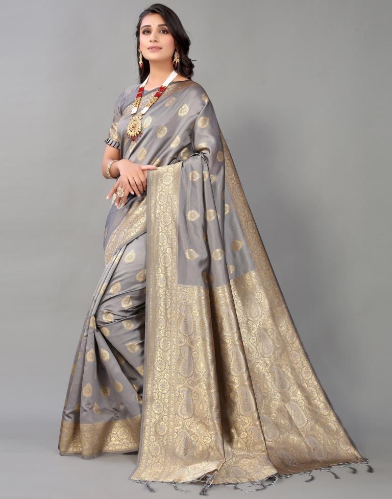 Grey And Golden Silk Saree | Sudathi