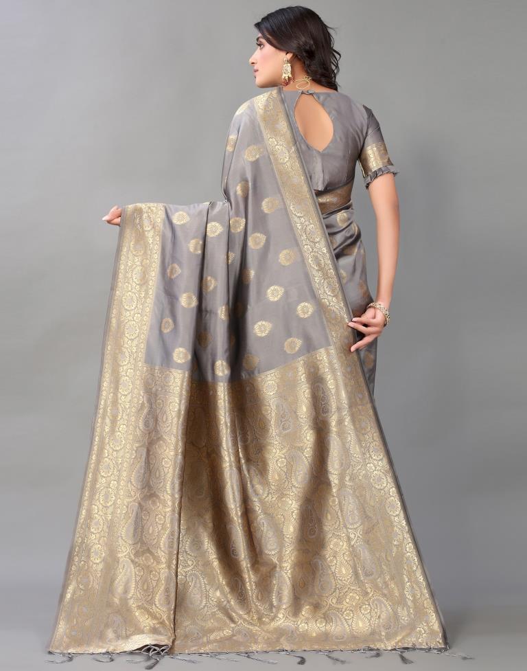 Grey And Golden Silk Saree | Sudathi