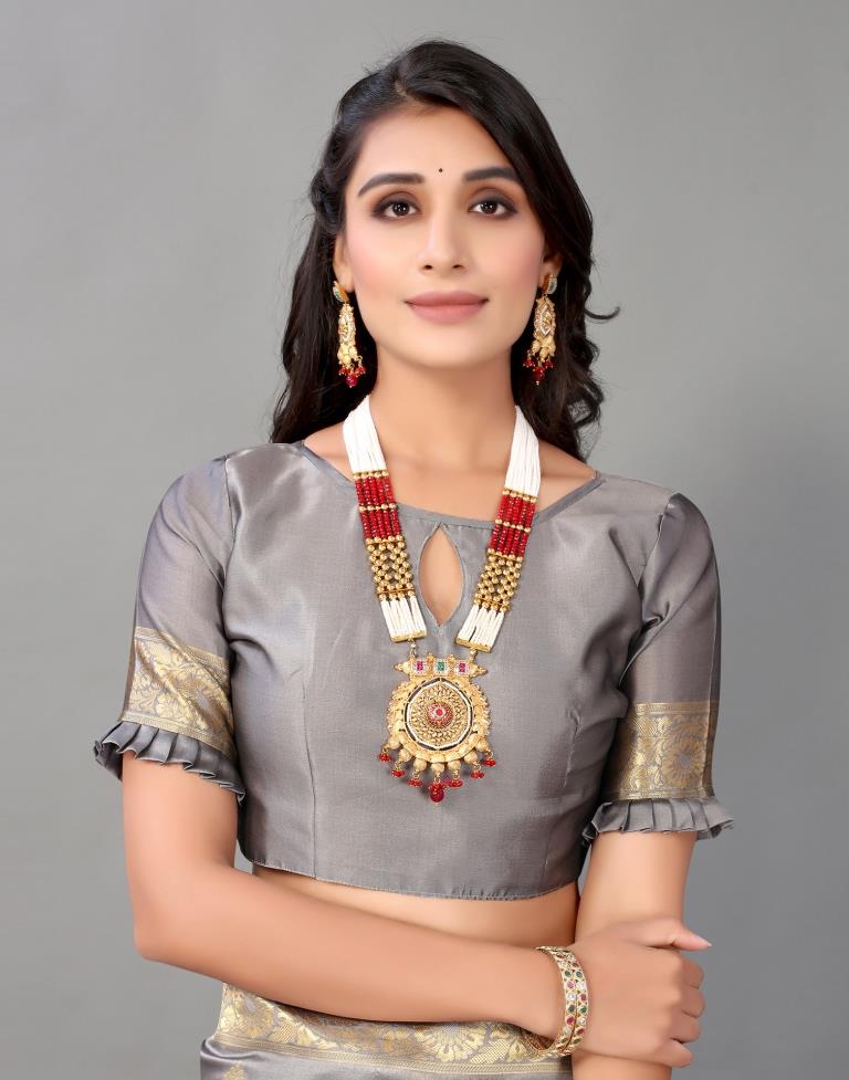 Grey And Golden Silk Saree | Sudathi