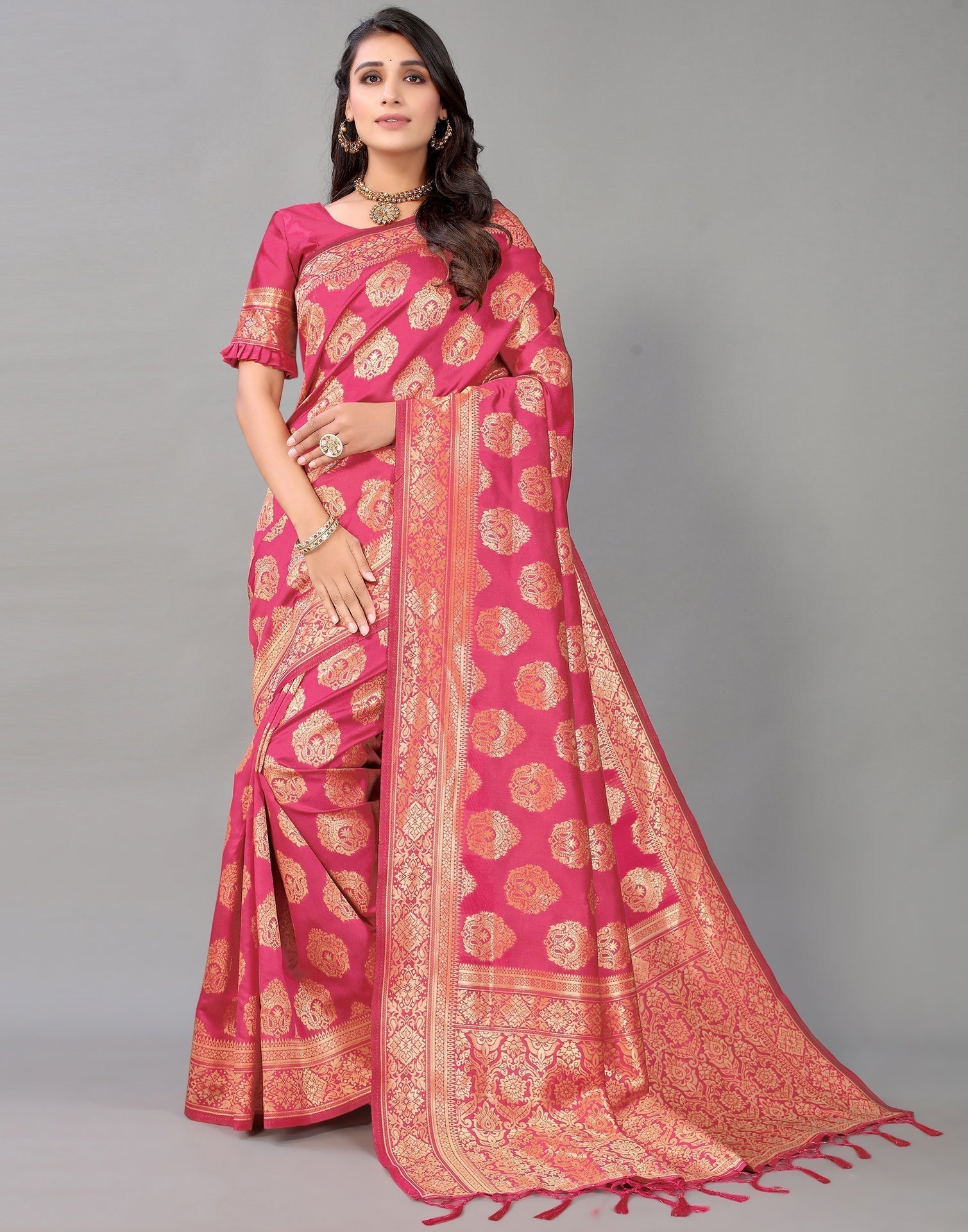 Pink And Golden Silk Saree | Leemboodi