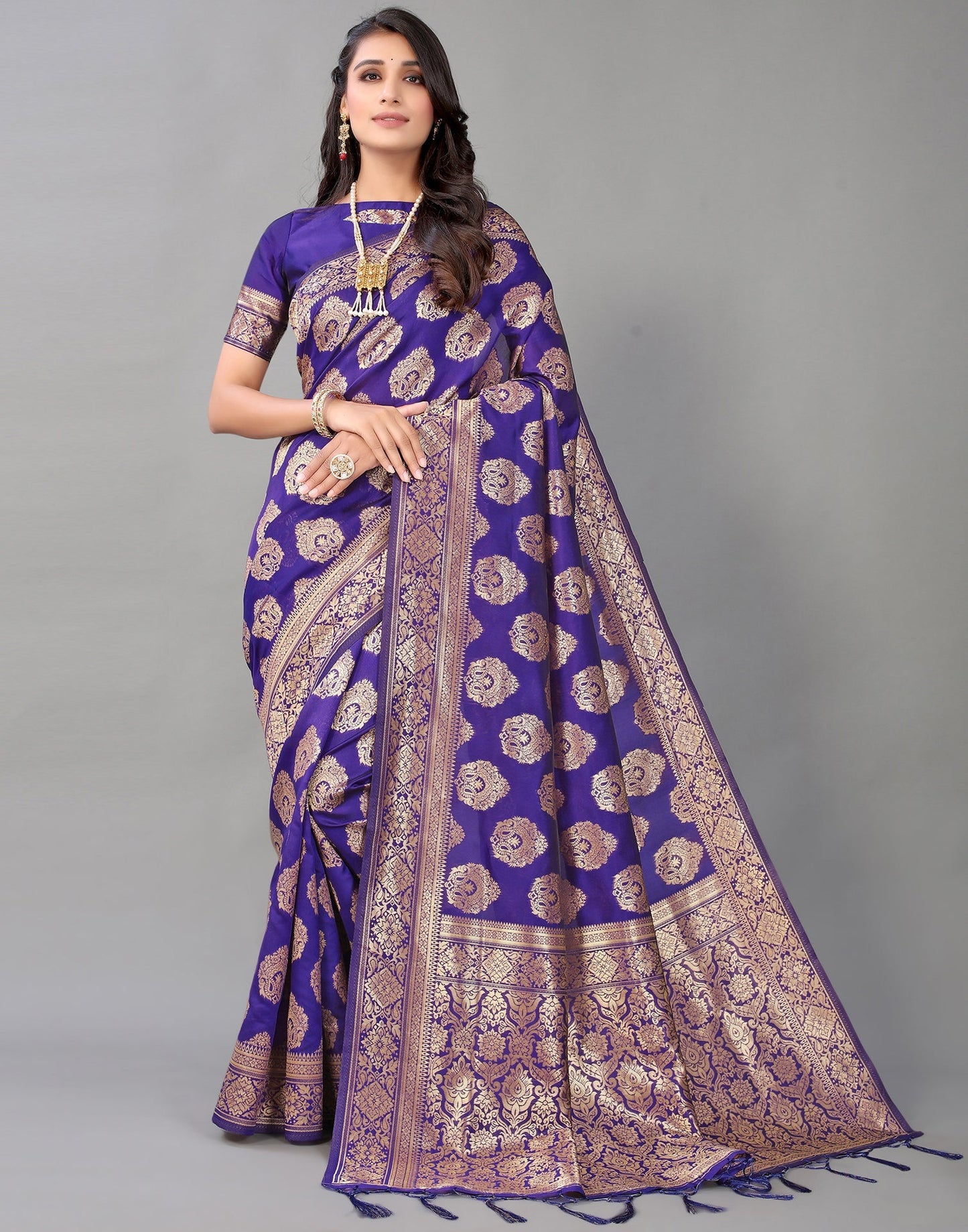 Violet And Golden Silk Saree | Leemboodi
