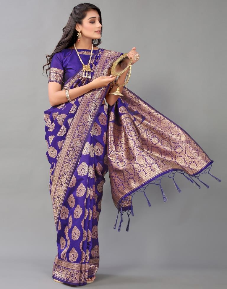 Violet And Golden Silk Saree | Leemboodi
