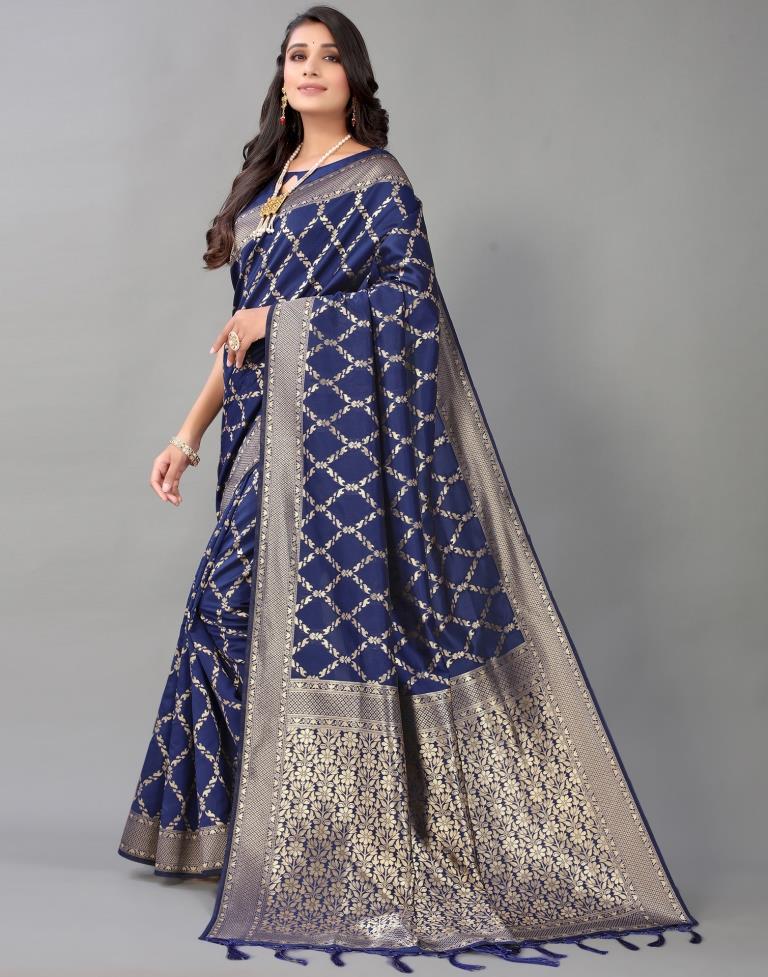 Navy Blue And Golden Silk Saree | Sudathi
