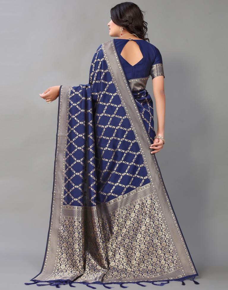 Navy Blue And Golden Silk Saree | Sudathi