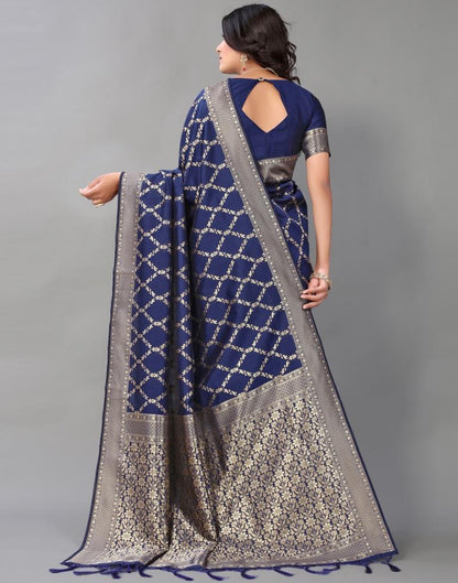 Navy Blue And Golden Silk Saree | Sudathi