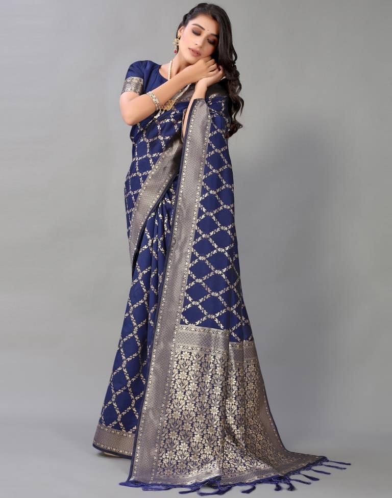 Navy Blue And Golden Silk Saree | Sudathi