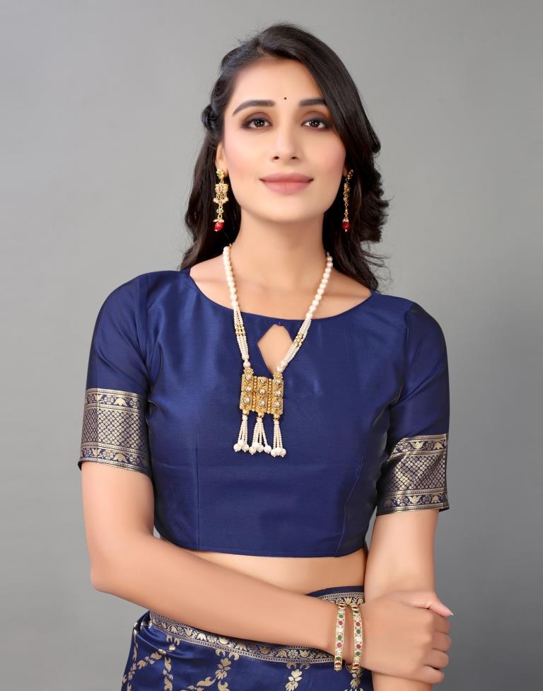 Navy Blue And Golden Silk Saree | Sudathi