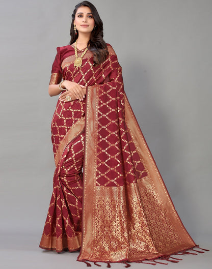Maroon And Golden Silk Saree | Leemboodi