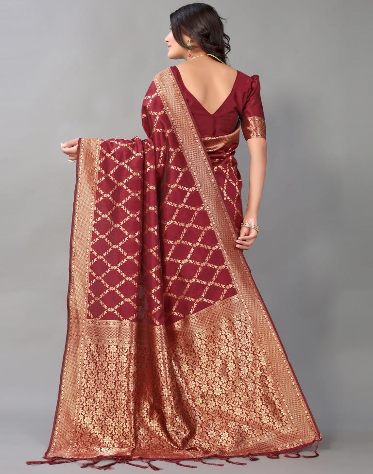 Maroon And Golden Silk Saree | Leemboodi