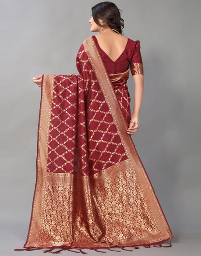 Maroon And Golden Silk Saree | Leemboodi