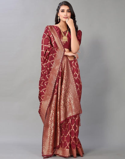 Maroon And Golden Silk Saree | Leemboodi