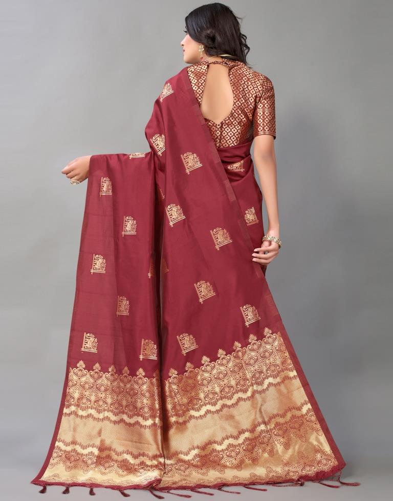 Maroon And Golden Silk Saree | Leemboodi