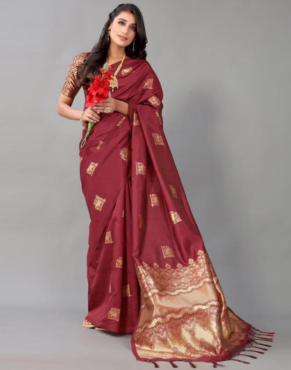 Maroon And Golden Silk Saree | Leemboodi