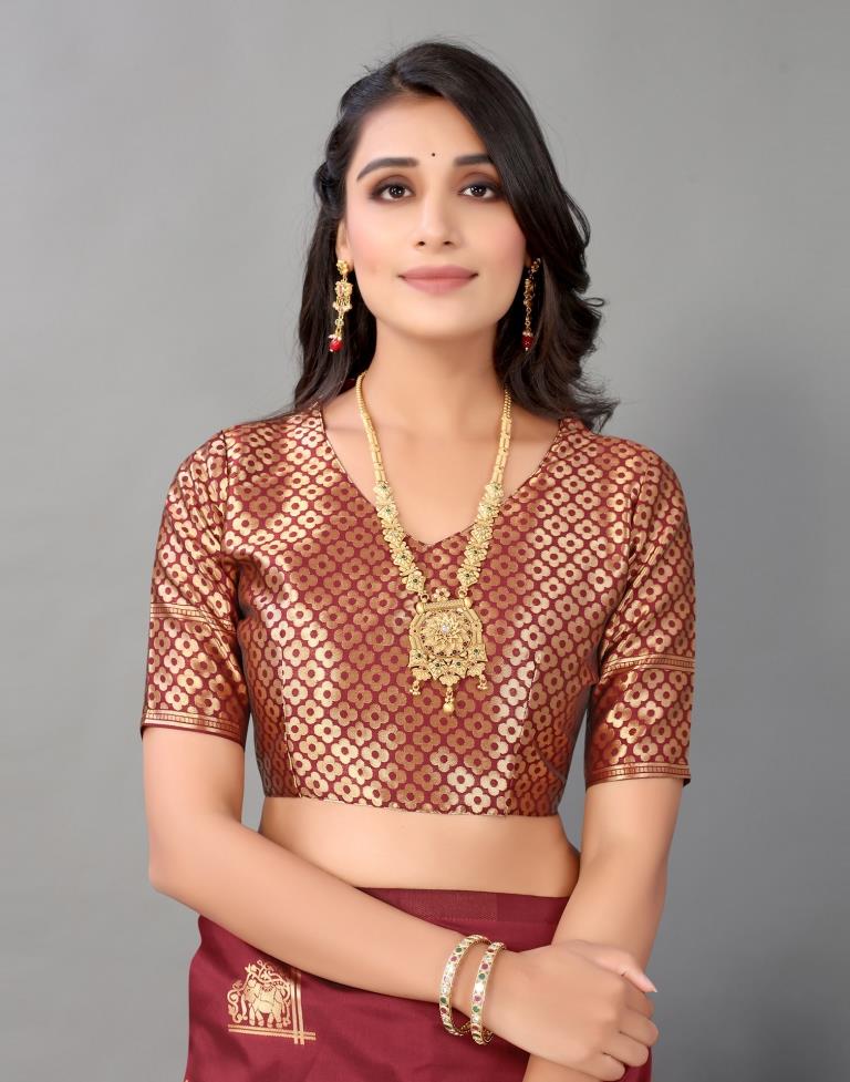 Maroon And Golden Silk Saree | Leemboodi