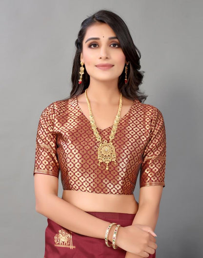 Maroon And Golden Silk Saree | Leemboodi
