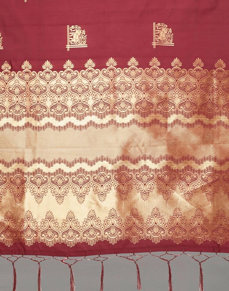 Maroon And Golden Silk Saree | Leemboodi
