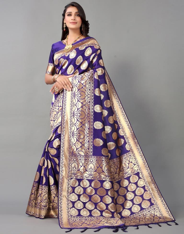 Violet And Golden Silk Saree | Leemboodi